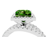 White gold Princess Cut Peridot Halo Ring with Round Split Shank and Prong Setting_65