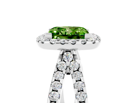 White gold Princess Cut Peridot Halo Ring with Split Shank Pavé Band and Prong Setting_5
