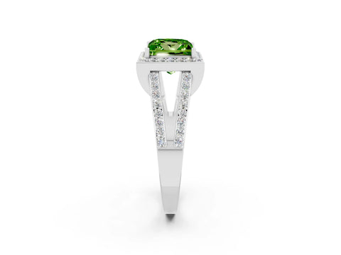 White gold Princess Cut Peridot Halo Ring with Split Shank U-Prong Band and Four-Prong Setting_2