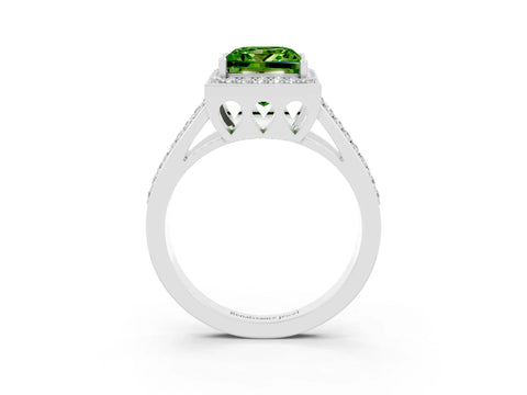 White gold Princess Cut Peridot Halo Ring with Split Shank U-Prong Band and Four-Prong Setting_3
