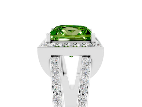 White gold Princess Cut Peridot Halo Ring with Split Shank U-Prong Band and Four-Prong Setting_5