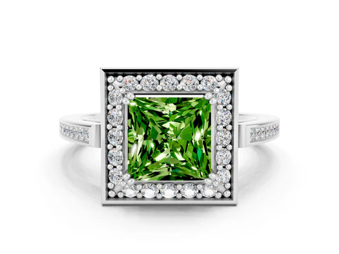 White gold Princess Cut Peridot Halo Ring with Split Shank and Four-Prong Setting_12