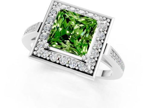 White gold Princess Cut Peridot Halo Ring with Split Shank and Four-Prong Setting_13