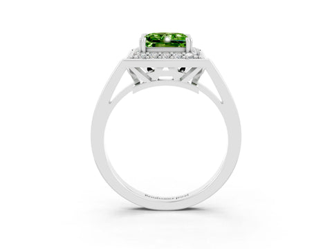 White gold Princess Cut Peridot Halo Ring with Split Shank and Four-Prong Setting_15