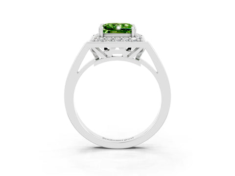 White gold Princess Cut Peridot Halo Ring with Split Shank and Four-Prong Setting_15