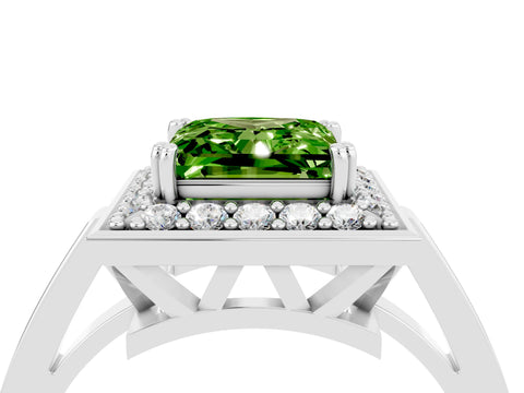 White gold Princess Cut Peridot Halo Ring with Split Shank and Four-Prong Setting_16