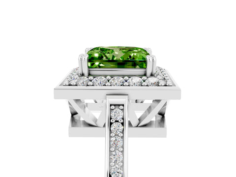 White gold Princess Cut Peridot Halo Ring with Split Shank and Four-Prong Setting_17
