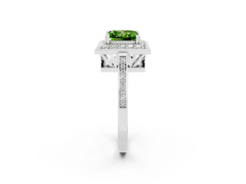 White gold Princess Cut Peridot Halo Ring with Split Shank and Four-Prong Setting_21