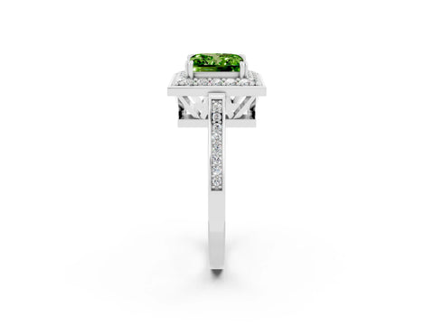 White gold Princess Cut Peridot Halo Ring with Split Shank and Four-Prong Setting_26
