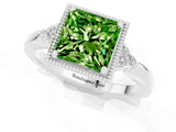 White gold Princess Cut Peridot Halo Ring with Tapered Band and Four-Prong Setting_1