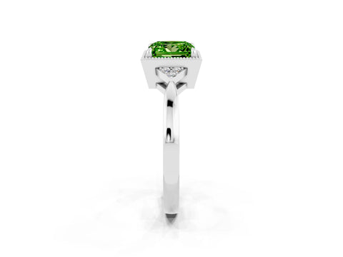 White gold Princess Cut Peridot Halo Ring with Tapered Band and Four-Prong Setting_2