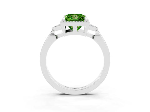 White gold Princess Cut Peridot Halo Ring with Tapered Band and Four-Prong Setting_3