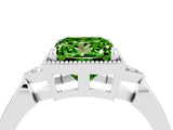 White gold Princess Cut Peridot Halo Ring with Tapered Band and Four-Prong Setting_4