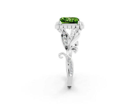 White gold Princess Cut Peridot Halo Ring with Vintage Split Shank and Four-Prong Setting_26