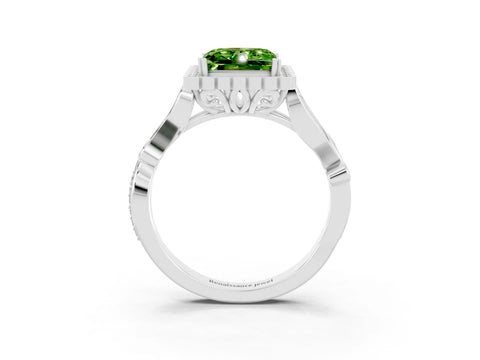 White gold Princess Cut Peridot Halo Ring with Vintage Split Shank and Four-Prong Setting_27