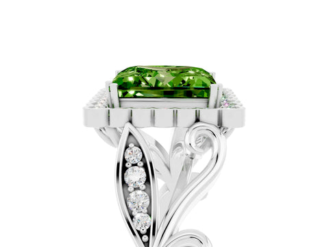 White gold Princess Cut Peridot Halo Ring with Vintage Split Shank and Four-Prong Setting_29