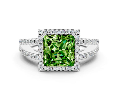 White gold Princess Cut Peridot Halo Split Shank Engagement Ring_12