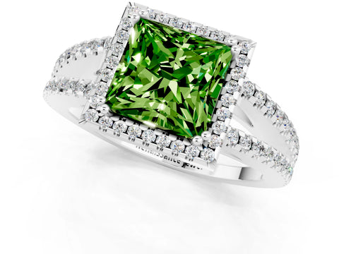 White gold Princess Cut Peridot Halo Split Shank Engagement Ring_13