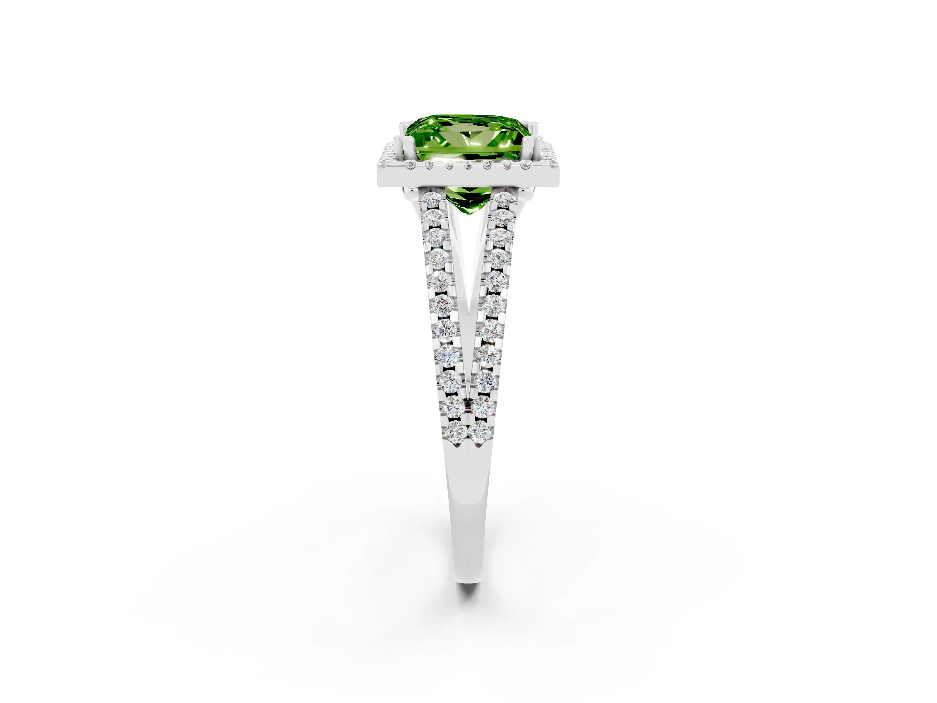 White gold Princess Cut Peridot Halo Split Shank Engagement Ring_14