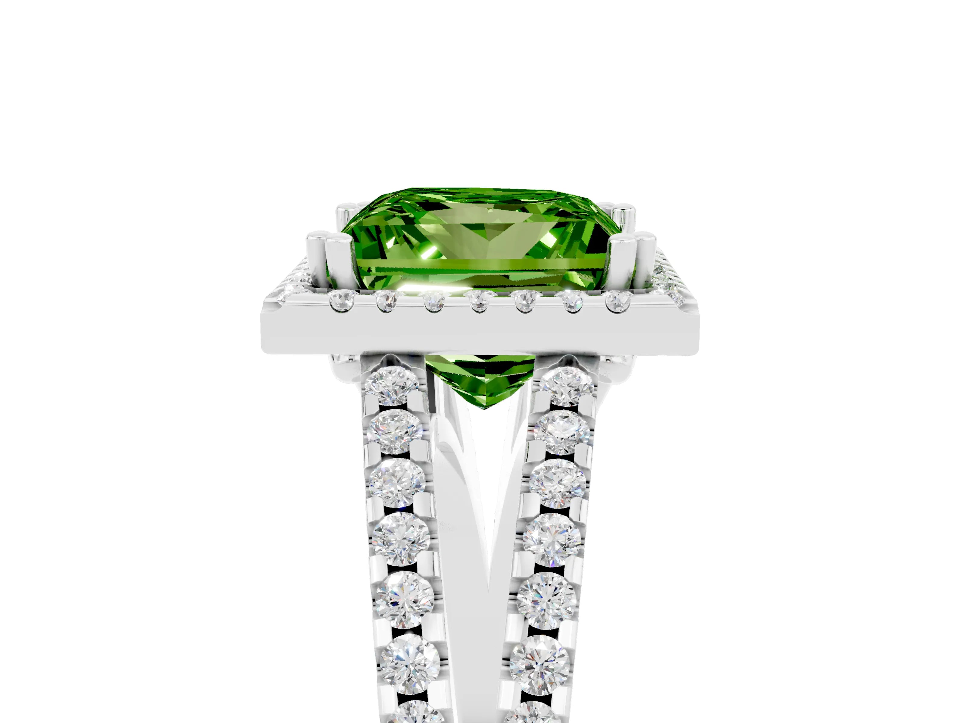 White gold Princess Cut Peridot Halo Split Shank Engagement Ring_17
