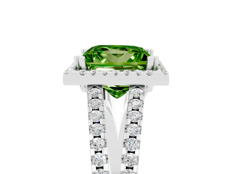 White gold Princess Cut Peridot Halo Split Shank Engagement Ring_17