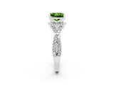 White gold Princess Cut Peridot  Halo Twist Band Solitaire Prong Setting Ring_26