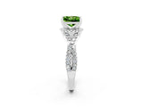 White gold Princess Cut Peridot Halo Twist Band Solitaire Prong Setting Ring_2