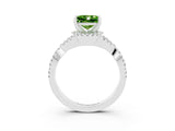 White gold Princess Cut Peridot Halo Twist Band Solitaire Prong Setting Ring_3