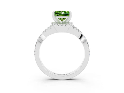 White gold Princess Cut Peridot Halo Twist Band Solitaire Prong Setting Ring_3
