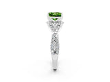 White gold Princess Cut Peridot  Halo Twist Band Solitaire Prong Setting Ring_56