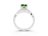 White gold Princess Cut Peridot  Halo Twist Band Solitaire Prong Setting Ring_57