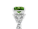 White gold Princess Cut Peridot Halo Twist Band Solitaire Prong Setting Ring_5