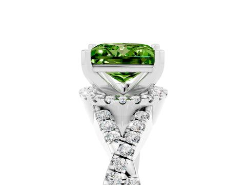 White gold Princess Cut Peridot Halo Twist Band Solitaire Prong Setting Ring_5