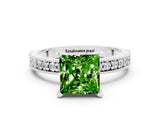 White gold Princess Cut Peridot Milgrain Pavé Engagement Ring with Four-Prong Setting_12