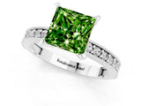 White gold Princess Cut Peridot Milgrain Pavé Engagement Ring with Four-Prong Setting_13