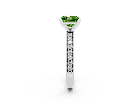 White gold Princess Cut Peridot Milgrain Pavé Engagement Ring with Four-Prong Setting_14