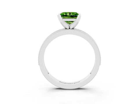 White gold Princess Cut Peridot Milgrain Pavé Engagement Ring with Four-Prong Setting_15