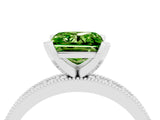 White gold Princess Cut Peridot Milgrain Pavé Engagement Ring with Four-Prong Setting_16