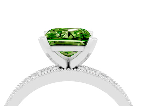 White gold Princess Cut Peridot Milgrain Pavé Engagement Ring with Four-Prong Setting_16