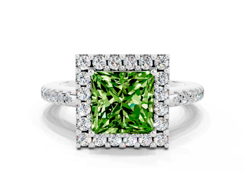 White gold Princess Cut Peridot Pavé Halo Ring with Four-Prong Setting_24