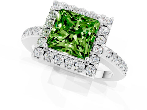 White gold Princess Cut Peridot Pavé Halo Ring with Four-Prong Setting_25