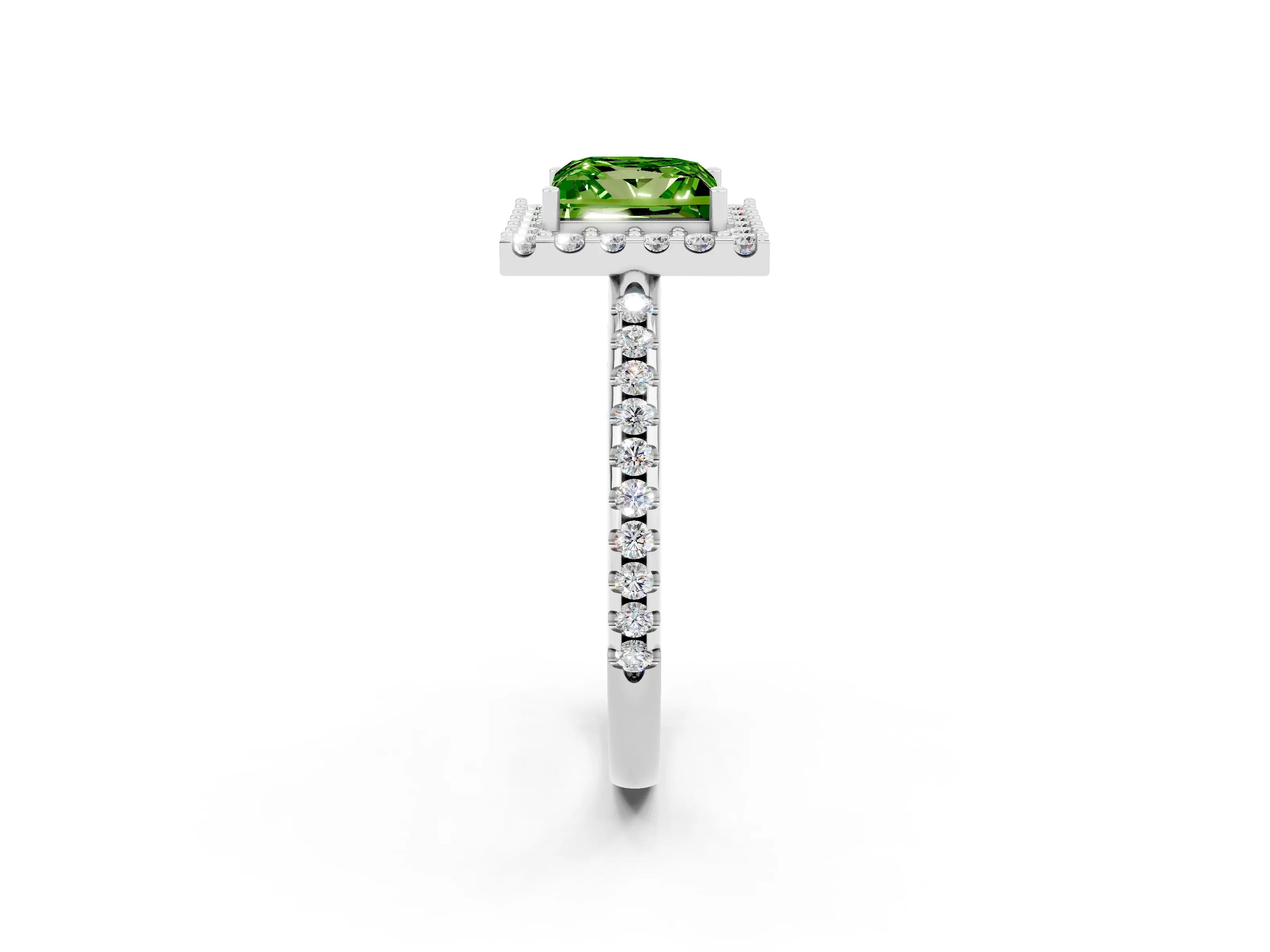 White gold Princess Cut Peridot Pavé Halo Ring with Four-Prong Setting_26