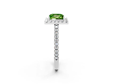 White gold Princess Cut Peridot Pavé Halo Ring with Four-Prong Setting_26