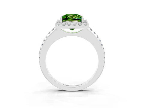 White gold Princess Cut Peridot Pavé Halo Ring with Four-Prong Setting_27