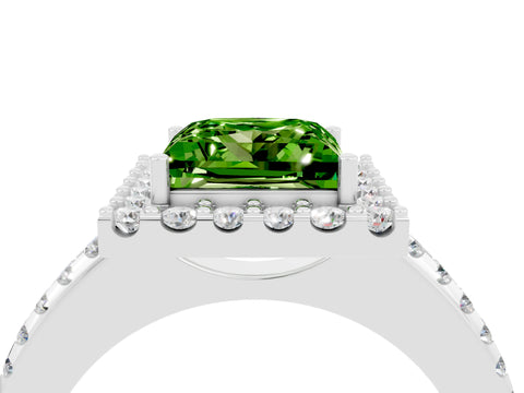White gold Princess Cut Peridot Pavé Halo Ring with Four-Prong Setting_28