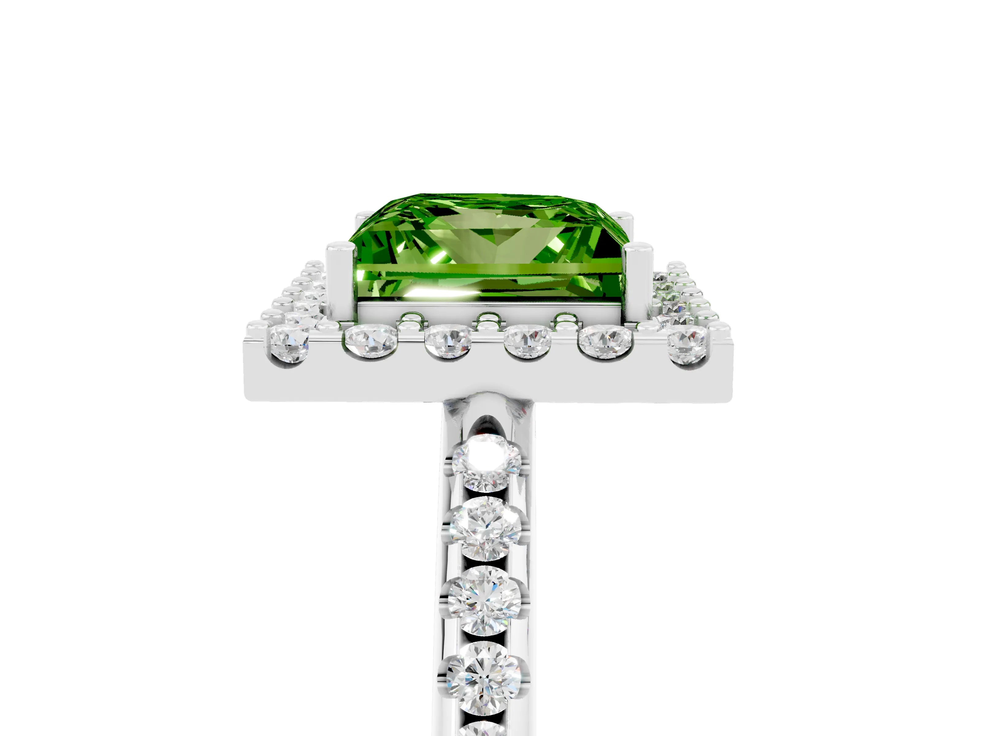 White gold Princess Cut Peridot Pavé Halo Ring with Four-Prong Setting_29