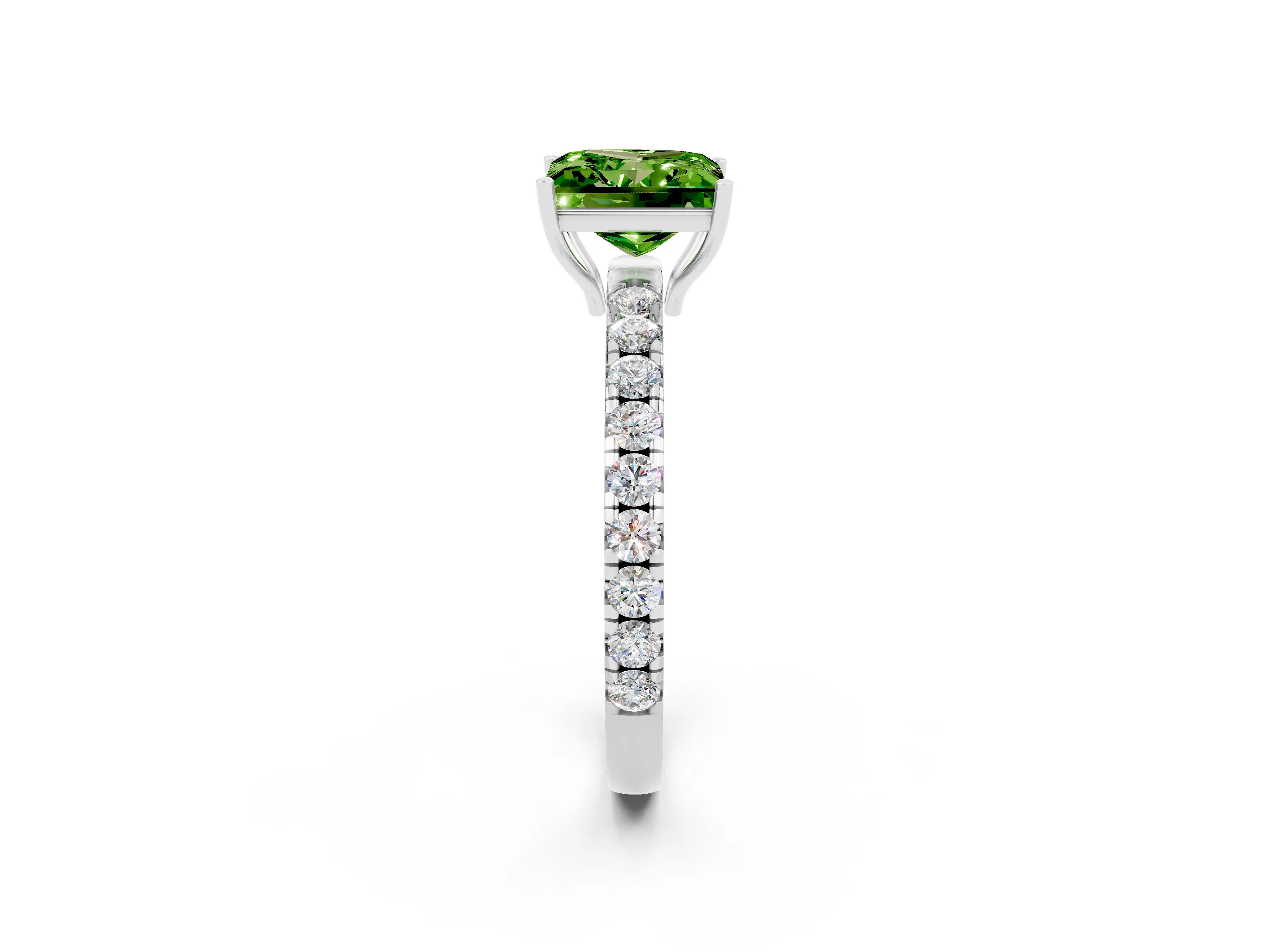 White gold Princess Cut Peridot Pavé Solitaire Engagement Ring with Four-Prong Setting_14