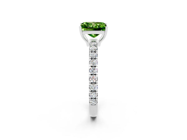 Silver Princess Cut Peridot Pavé Solitaire Engagement Ring with Four-Prong Setting