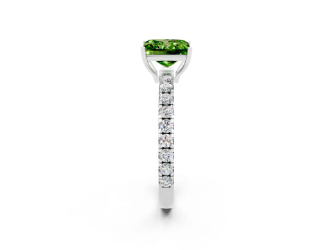 White gold Princess Cut Peridot Pavé Solitaire Engagement Ring with Four-Prong Setting_14