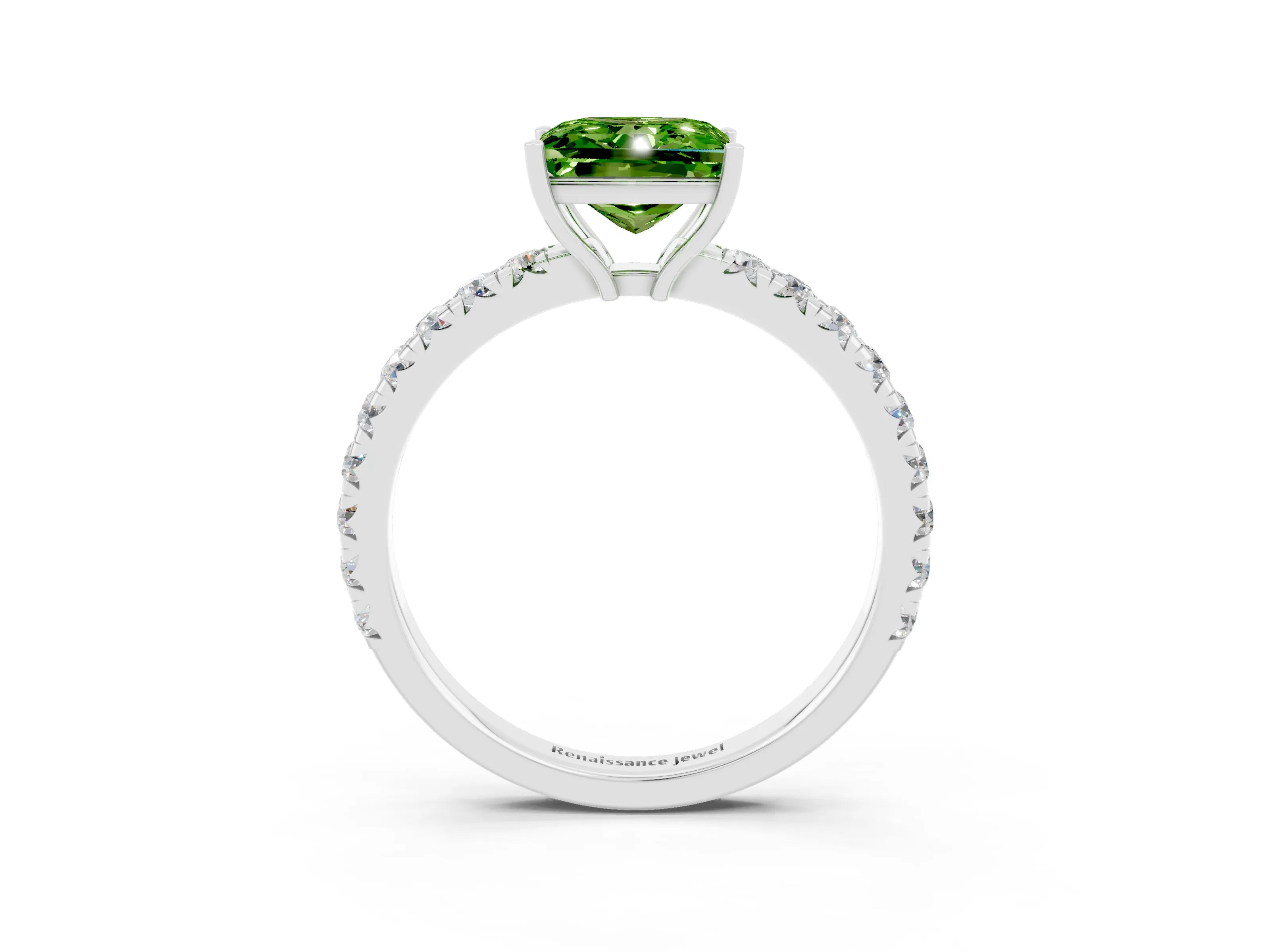 White gold Princess Cut Peridot Pavé Solitaire Engagement Ring with Four-Prong Setting_15